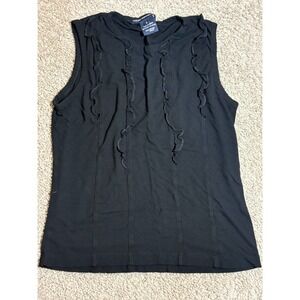 Y2K French Connection Kids Black Sleeveless Ruffle Trim Rayon Top Size S Small